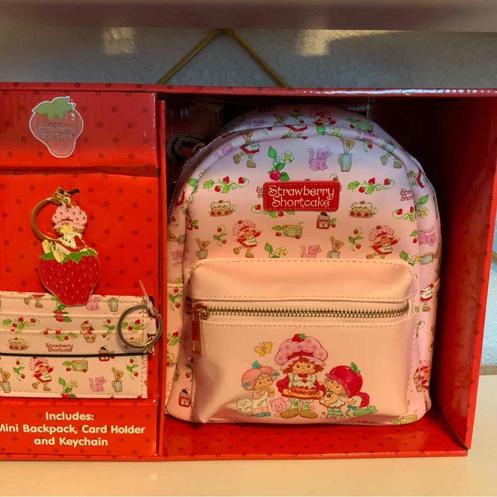 Strawberry Shortcake Mini backpack, Card Holder, and Keychain.